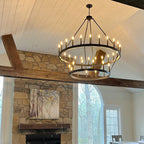 Traditional Farmhouse Iron Circle Ring Glass 20/36-light Chandelier for Dining Room BulbSquare