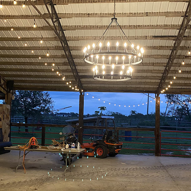 Traditional Farmhouse Iron Circle Ring Glass 20/36-light Chandelier for Dining Room BulbSquare