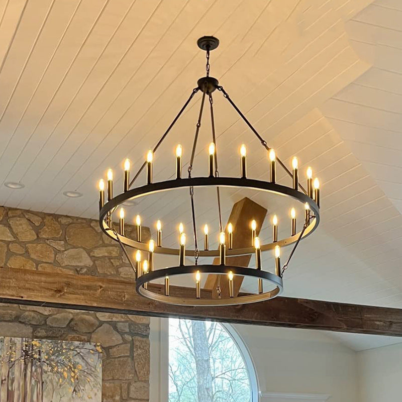 Traditional Farmhouse Iron Circle Ring Glass 20/36-light Chandelier for Dining Room BulbSquare