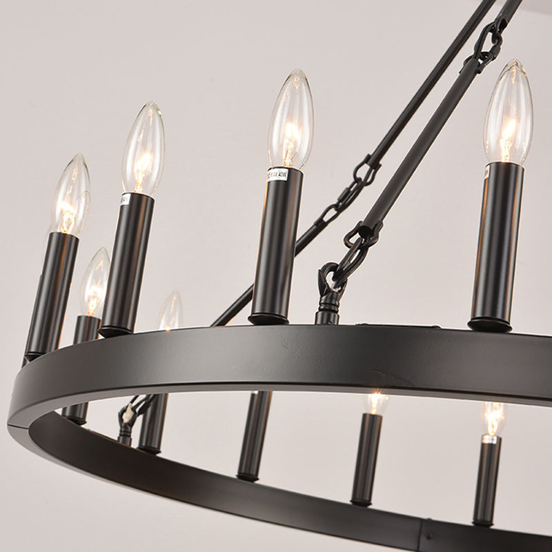 Traditional Farmhouse Iron Circle Ring Glass 20/36-light Chandelier for Dining Room BulbSquare