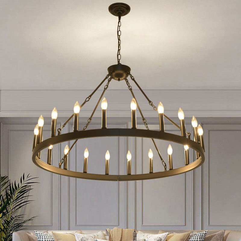 Traditional Farmhouse Iron Circle Ring Glass 20/36-light Chandelier for Dining Room BulbSquare