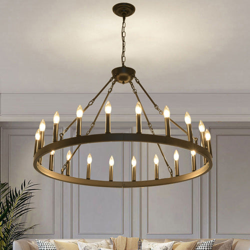 Traditional Farmhouse Iron Circle Ring Glass 20/36-light Chandelier for Dining Room