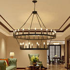 Traditional Farmhouse Iron Circle Ring Glass 20/36-light Chandelier for Dining Room BulbSquare