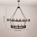 Traditional Farmhouse Iron Circle Ring Glass 20/36-light Chandelier for Dining Room BulbSquare