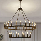 Traditional Farmhouse Iron Circle Ring Glass 20/36-light Chandelier for Dining Room BulbSquare
