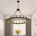 Traditional Farmhouse Iron Circle Ring Glass 20/36-light Chandelier for Dining Room BulbSquare