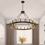 Traditional Farmhouse Iron Circle Ring Glass 20/36-light Chandelier for Dining Room BulbSquare