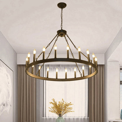 Traditional Farmhouse Iron Circle Ring Glass 20/36-light Chandelier for Dining Room