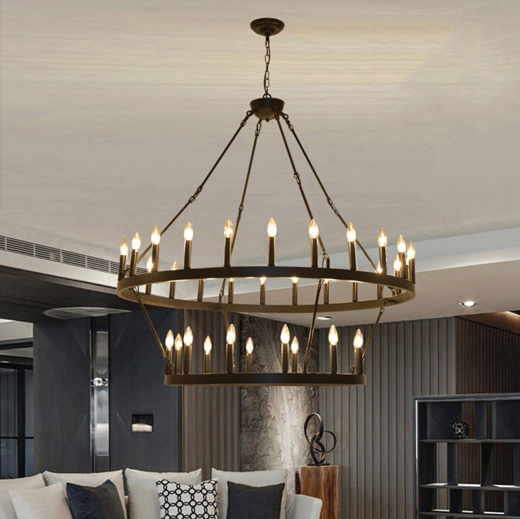 Traditional Farmhouse Iron Circle Ring Glass 20/36-light Chandelier for Dining Room BulbSquare