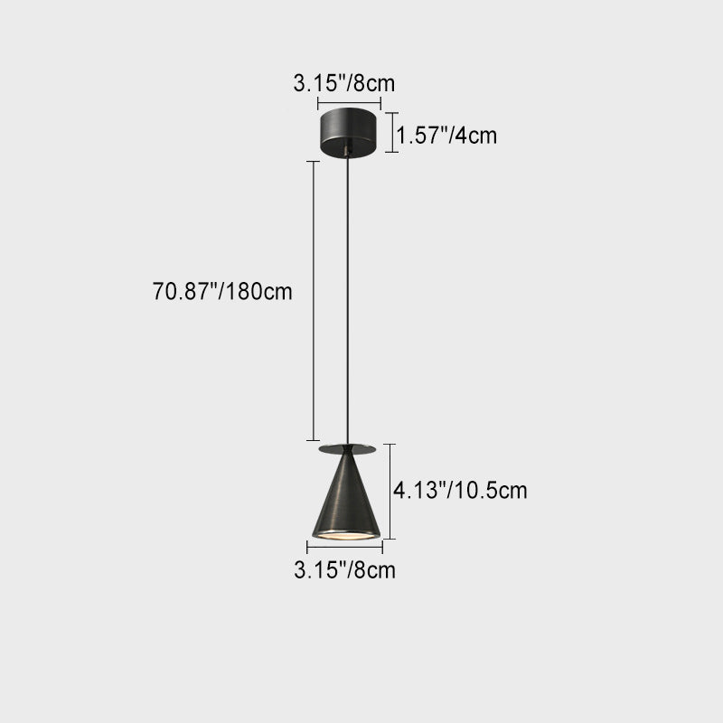 Modern Luxury Full Copper Geometrical Conical LED Pendant Light for Living Room