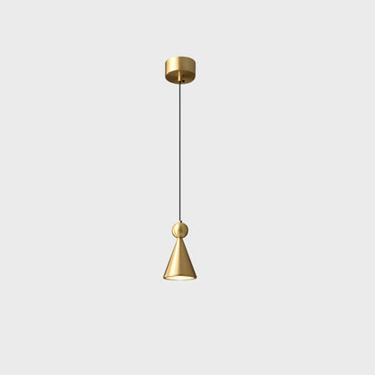 Modern Luxury Full Copper Geometrical Conical LED Pendant Light for Living Room