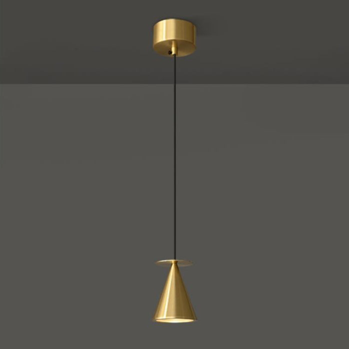 Modern Luxury Full Copper Geometrical Conical LED Pendant Light for Living Room