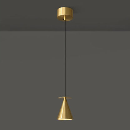 Modern Luxury Full Copper Geometrical Conical LED Pendant Light for Living Room