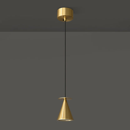Modern Luxury Full Copper Geometrical Conical LED Pendant Light for Living Room