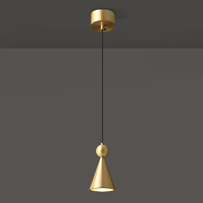 Modern Luxury Full Copper Geometrical Conical LED Pendant Light for Living Room