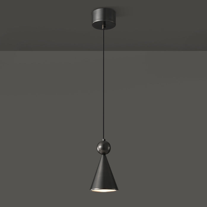Modern Luxury Full Copper Geometrical Conical LED Pendant Light for Living Room