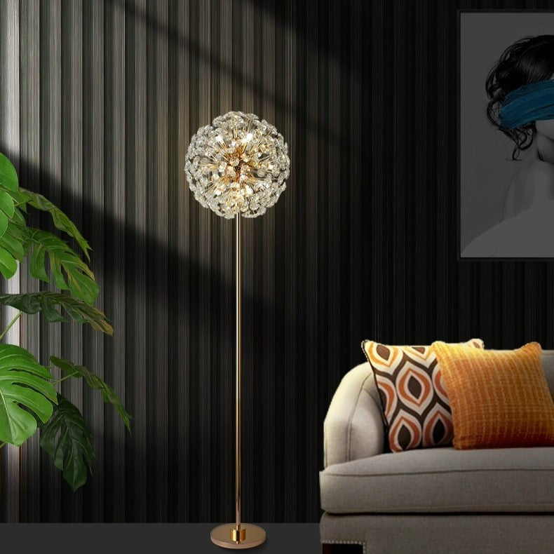 Modern Luxury Globe Crystal Dandelion Shade Iron Aluminum 9-Light Standing Floor Lamp For Study Lumendat