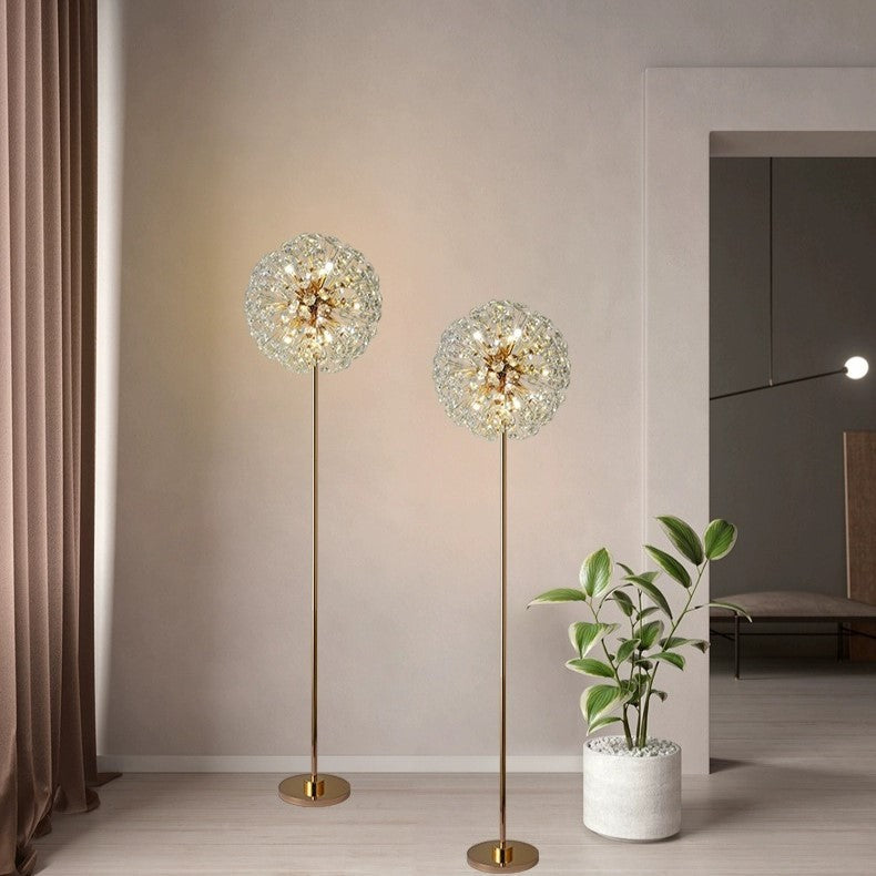 Modern Luxury Globe Crystal Dandelion Shade Iron Aluminum 9-Light Standing Floor Lamp For Study Lumendat