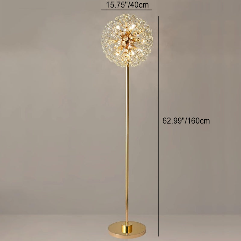 Modern Luxury Globe Crystal Dandelion Shade Iron Aluminum 9-Light Standing Floor Lamp For Study Lumendat