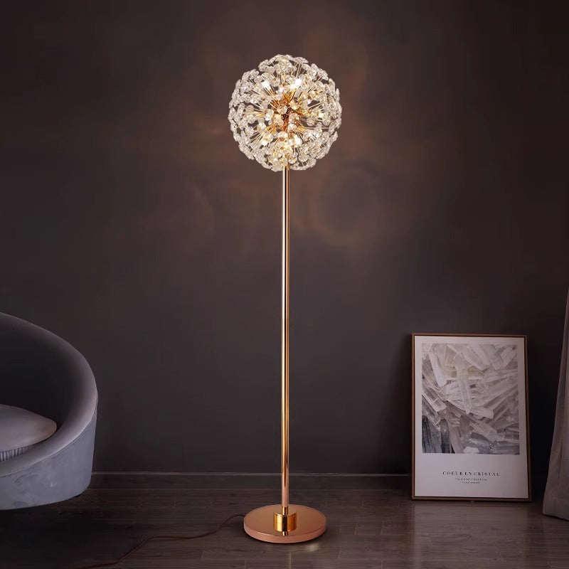 Modern Luxury Globe Crystal Dandelion Shade Iron Aluminum 9-Light Standing Floor Lamp For Study Lumendat