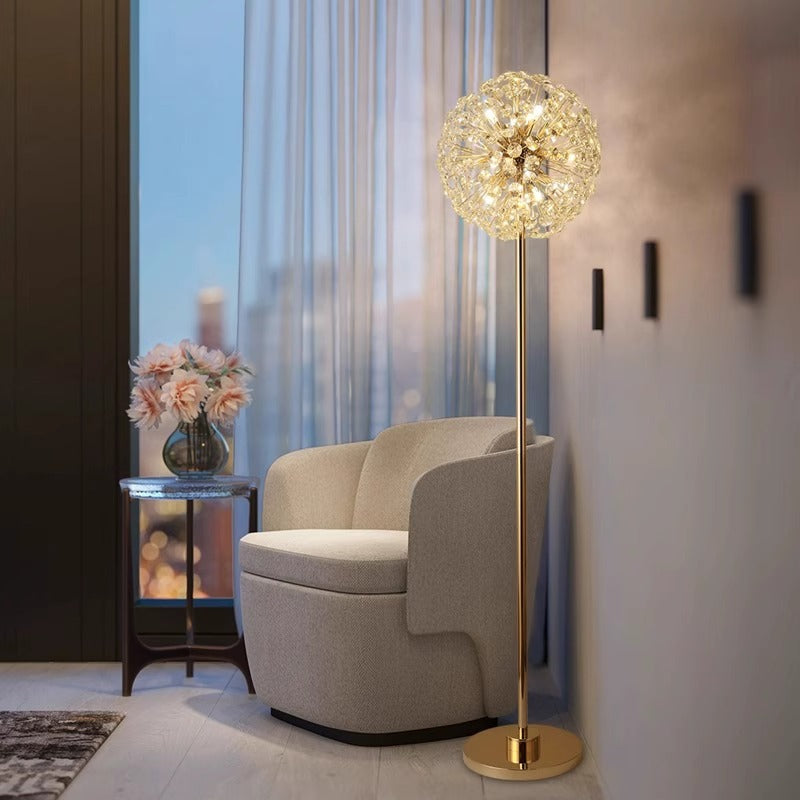 Modern Luxury Globe Crystal Dandelion Shade Iron Aluminum 9-Light Standing Floor Lamp For Study Lumendat