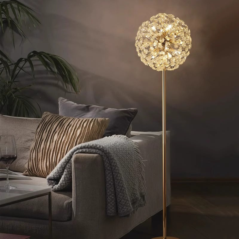 Modern Luxury Globe Crystal Dandelion Shade Iron Aluminum 9-Light Standing Floor Lamp For Study Lumendat