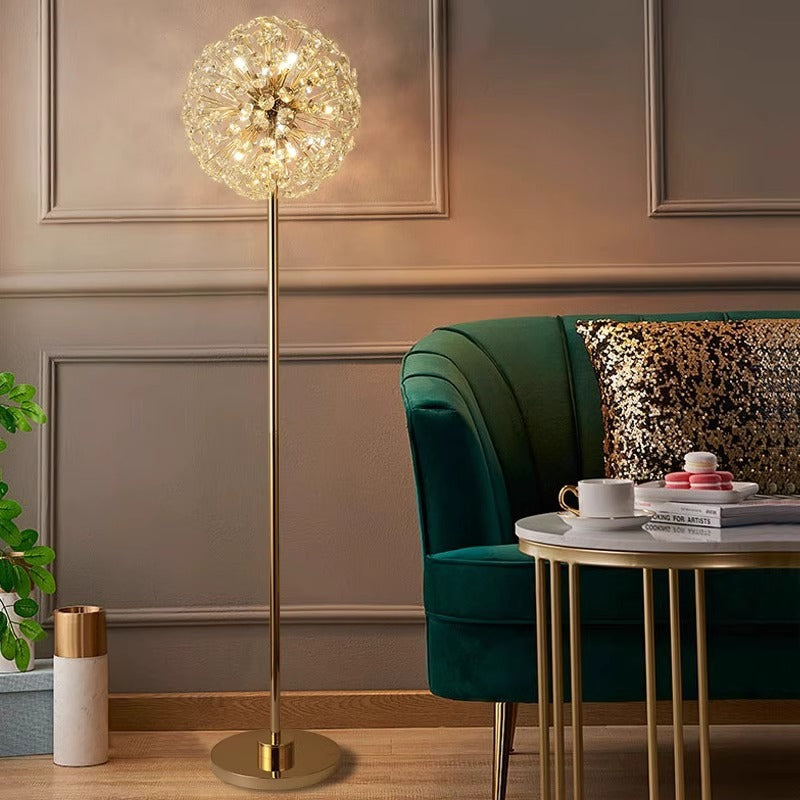 Modern Luxury Globe Crystal Dandelion Shade Iron Aluminum 9-Light Standing Floor Lamp For Study Lumendat