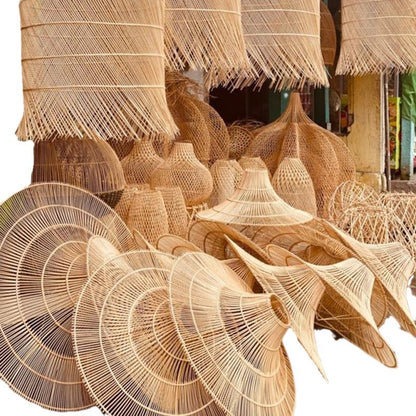 Traditional Japanese Rattan Weaving Hat 1-light Semi-flush Mount Ceiling Light for Living Room