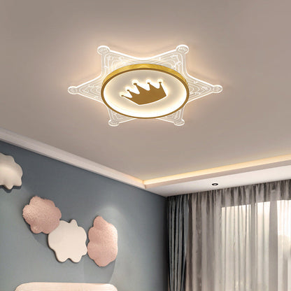 Contemporary Creative Iron Acrylic Crown Hexagram LED Flush Mount Ceiling Light For Living Room