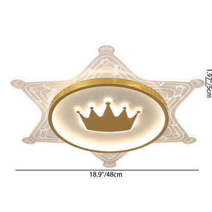 Contemporary Creative Iron Acrylic Crown Hexagram LED Flush Mount Ceiling Light For Living Room