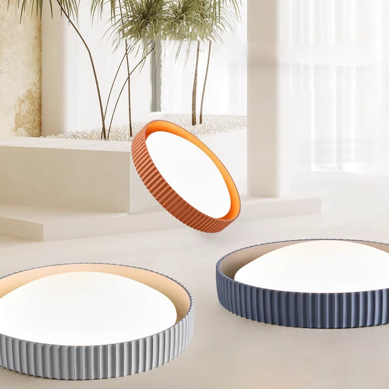 Contemporary Scandinavian Macaron Resin Acrylic Geometric Circle LED Flush Mount Ceiling Light for Bedroom