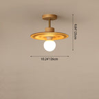 Traditional Japanese Solid Wood Ripple Umbrella Shade Glass 1-Light Semi-Flush Mount Ceiling Light For Hallway