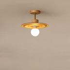 Traditional Japanese Solid Wood Ripple Umbrella Shade Glass 1-Light Semi-Flush Mount Ceiling Light For Hallway