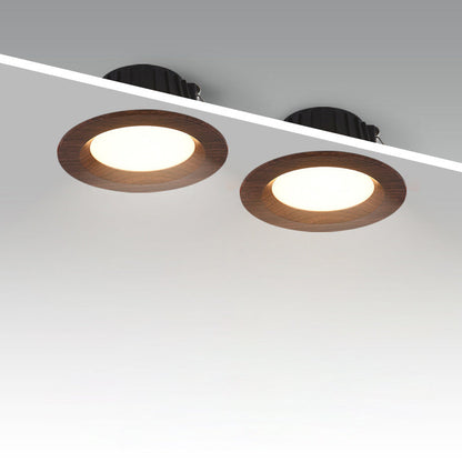 Modern Minimalist Aluminum Imitation Walnut Wood Grain Acrylic Round LED Recessed Spotlight Flush Mount Ceiling Light for Bedroom