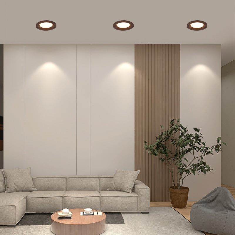 Modern Minimalist Aluminum Imitation Walnut Wood Grain Acrylic Round LED Recessed Spotlight Flush Mount Ceiling Light for Bedroom