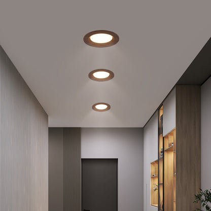 Modern Minimalist Aluminum Imitation Walnut Wood Grain Acrylic Round LED Recessed Spotlight Flush Mount Ceiling Light for Bedroom