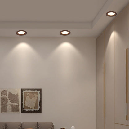 Modern Minimalist Aluminum Imitation Walnut Wood Grain Acrylic Round LED Recessed Spotlight Flush Mount Ceiling Light for Bedroom