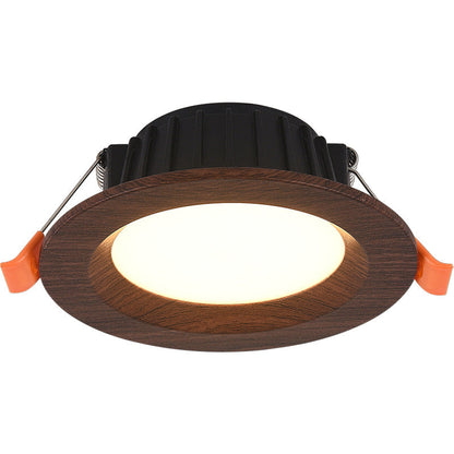 Modern Minimalist Aluminum Imitation Walnut Wood Grain Acrylic Round LED Recessed Spotlight Flush Mount Ceiling Light for Bedroom