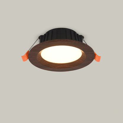 Modern Minimalist Aluminum Imitation Walnut Wood Grain Acrylic Round LED Recessed Spotlight Flush Mount Ceiling Light for Bedroom