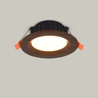 Modern Minimalist Aluminum Imitation Walnut Wood Grain Acrylic Round LED Recessed Spotlight Flush Mount Ceiling Light for Bedroom