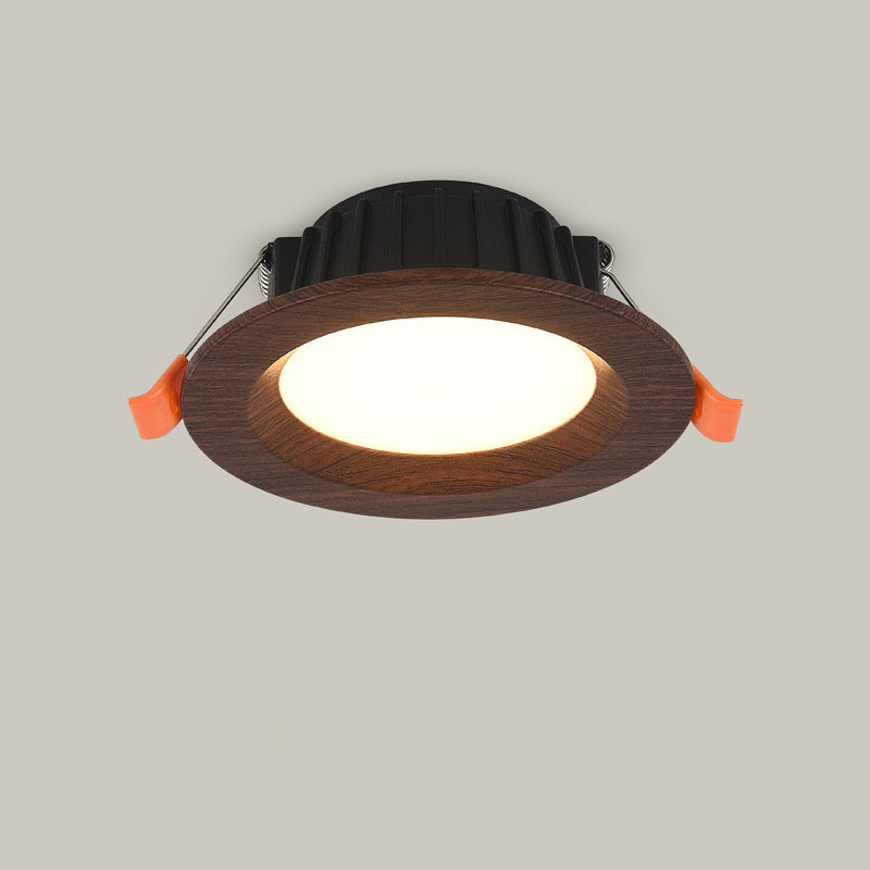 Modern Minimalist Aluminum Imitation Walnut Wood Grain Acrylic Round LED Recessed Spotlight Flush Mount Ceiling Light for Bedroom