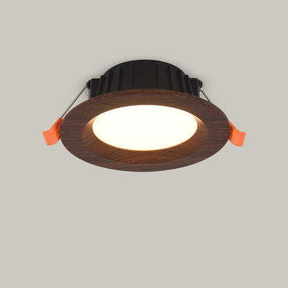 Modern Minimalist Aluminum Imitation Walnut Wood Grain Acrylic Round LED Recessed Spotlight Flush Mount Ceiling Light for Bedroom