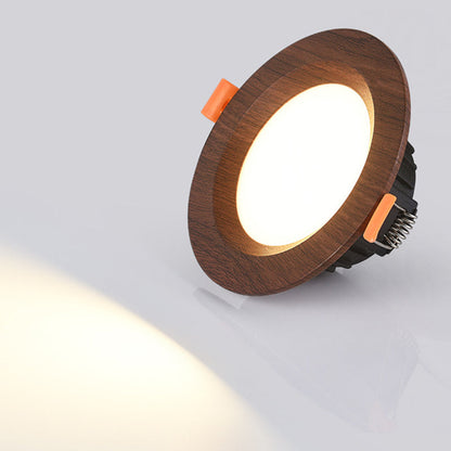 Modern Minimalist Aluminum Imitation Walnut Wood Grain Acrylic Round LED Recessed Spotlight Flush Mount Ceiling Light for Bedroom
