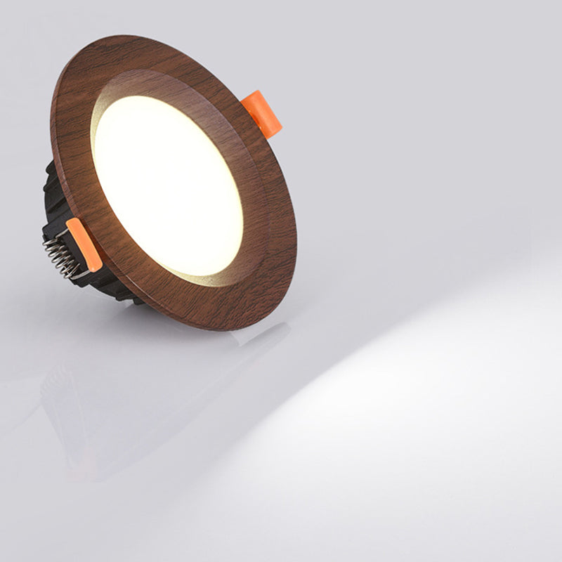 Modern Minimalist Aluminum Imitation Walnut Wood Grain Acrylic Round LED Recessed Spotlight Flush Mount Ceiling Light for Bedroom