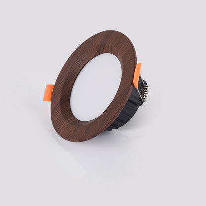 Modern Minimalist Aluminum Imitation Walnut Wood Grain Acrylic Round LED Recessed Spotlight Flush Mount Ceiling Light for Bedroom