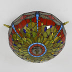 Traditional Tiffany Stained Glass Dragonfly Pattern Iron 5-Light Semi-Flush Mount Ceiling Light For Living Room