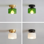Contemporary Nordic Full Copper Glass Cylinder 1-Light Semi-Flush Mount Ceiling Light For Living Room Lumendat