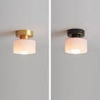 Contemporary Nordic Full Copper Glass Cylinder 1-Light Semi-Flush Mount Ceiling Light For Living Room Lumendat