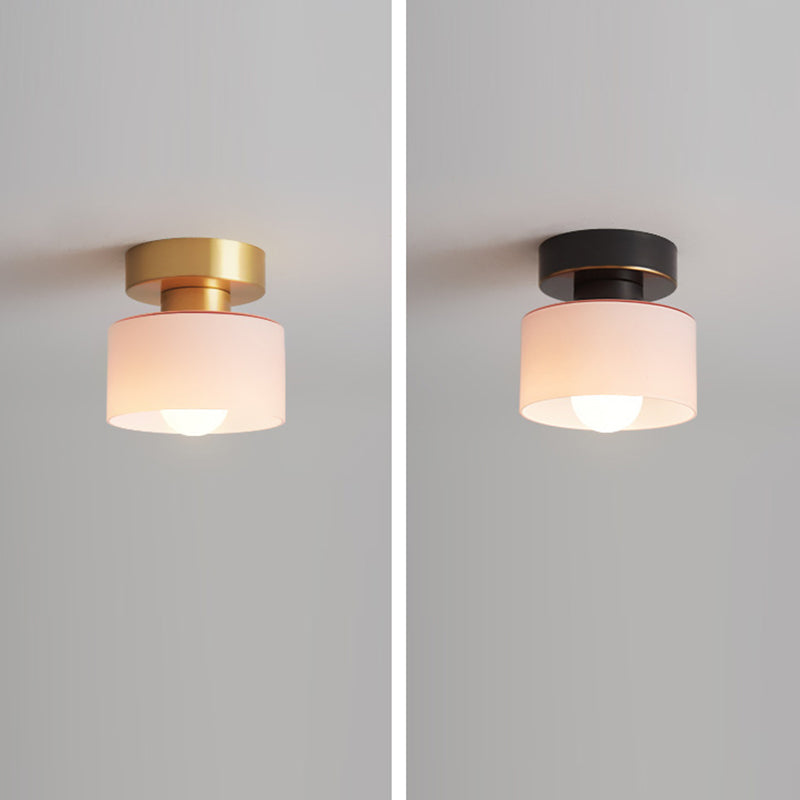 Contemporary Nordic Full Copper Glass Cylinder 1-Light Semi-Flush Mount Ceiling Light For Living Room Lumendat