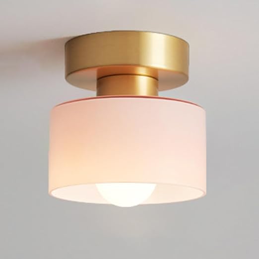 Contemporary Nordic Full Copper Glass Cylinder 1-Light Semi-Flush Mount Ceiling Light For Living Room Lumendat